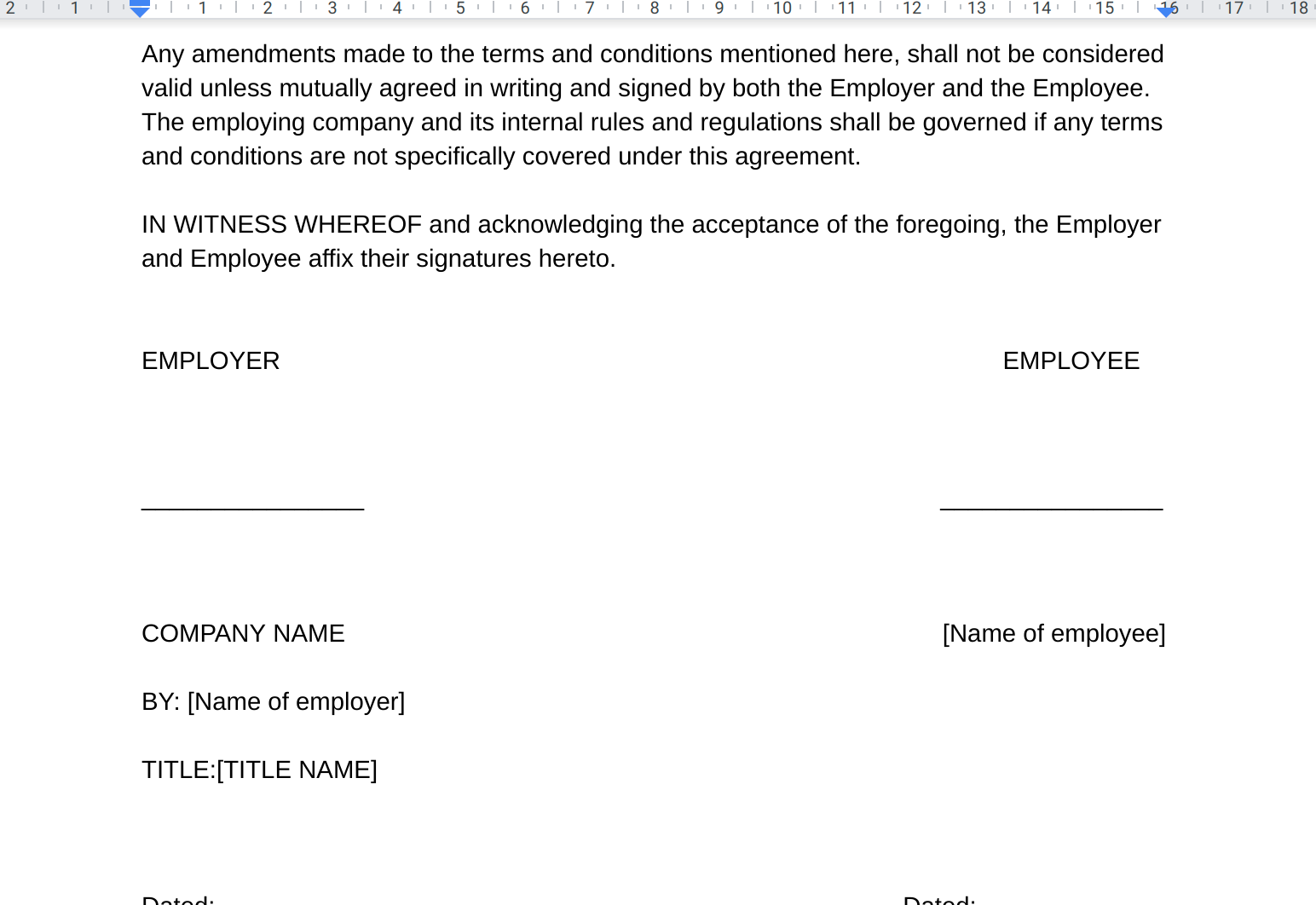 Employee Agreement Bond Google Docs 1
